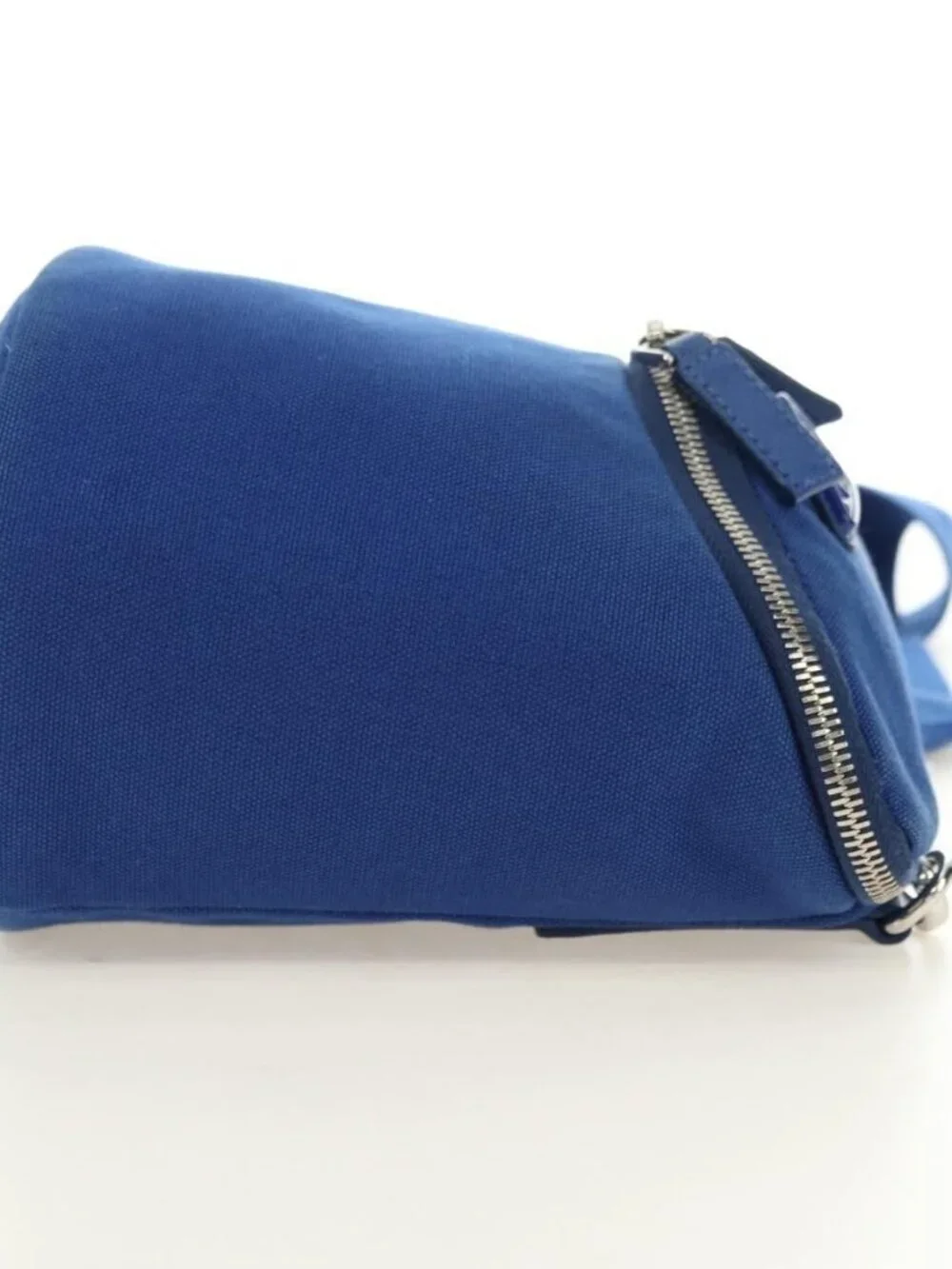 PRADA Shoulder Bag Canvas Blue Silver Auth